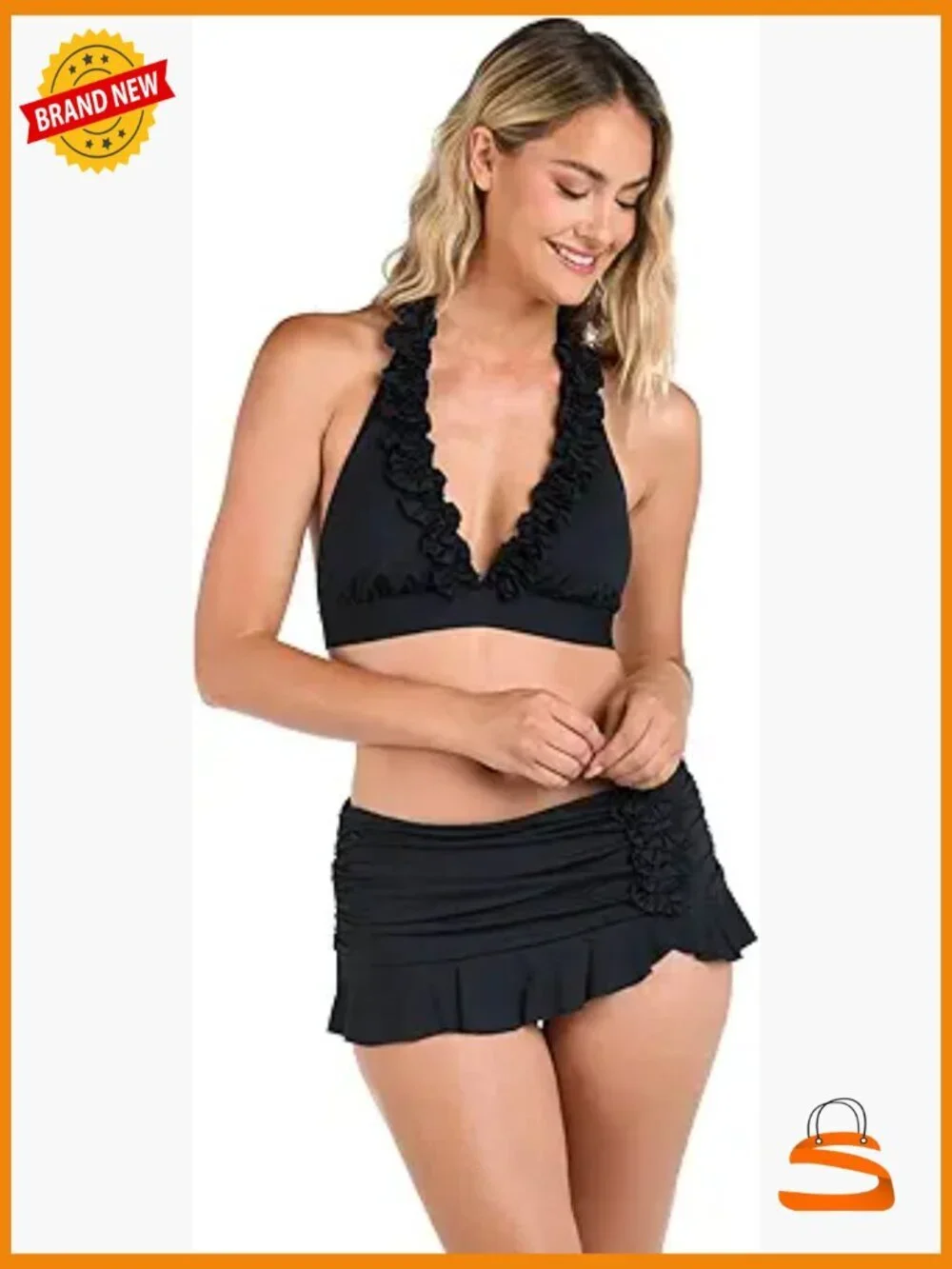 Size 4 Halter Bikini Top with Ruffled Neckline Adjustable Ties